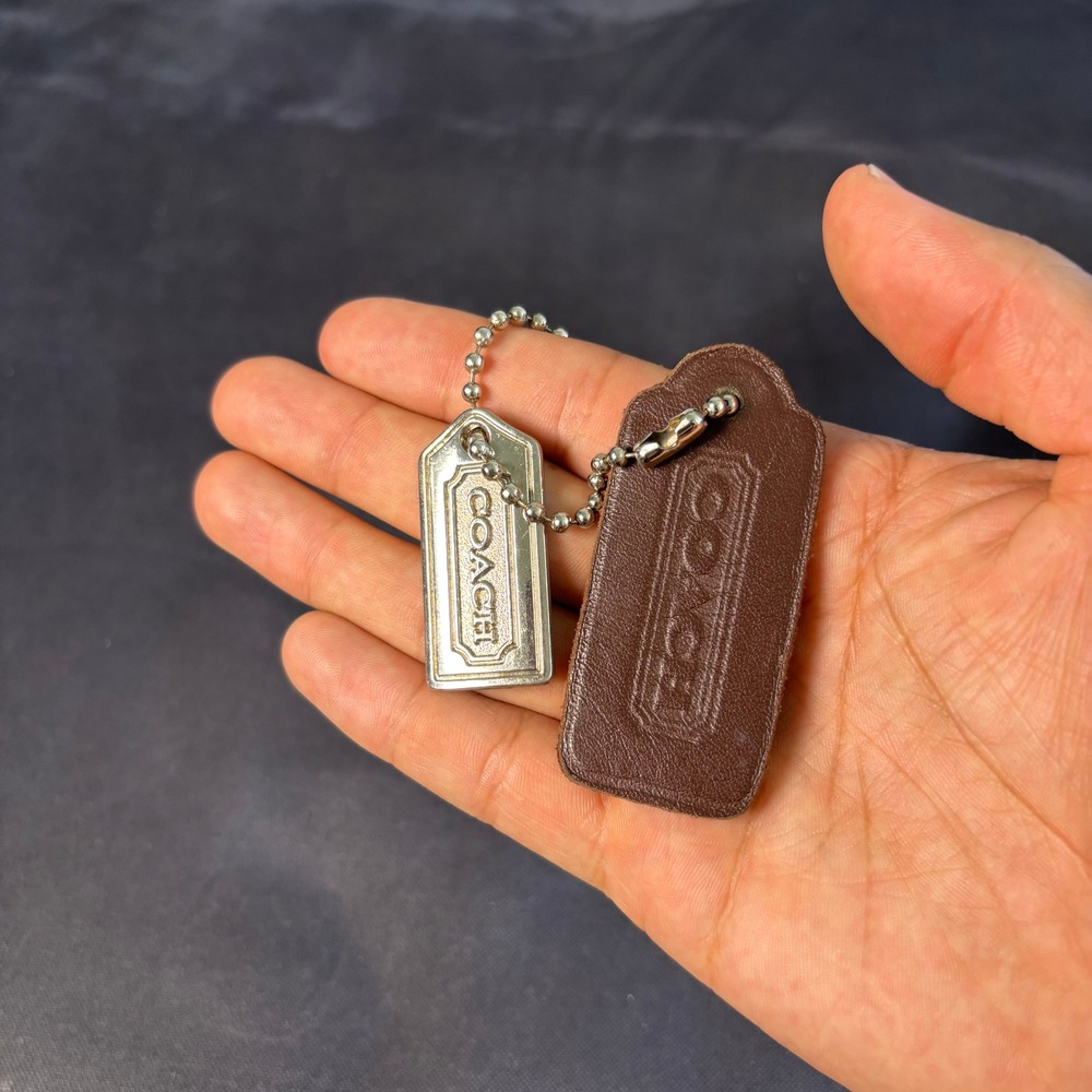 Coach Brown Leather and Silver Metal Logo Replacement Hangtag Set 2pc